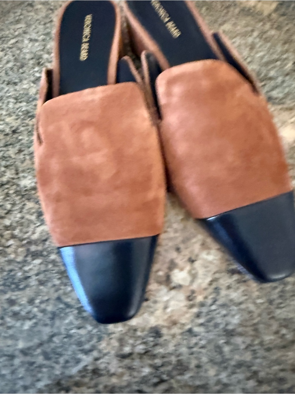 Veronica beard Brown Suede and Black Cap-Toe Slip-On Mules